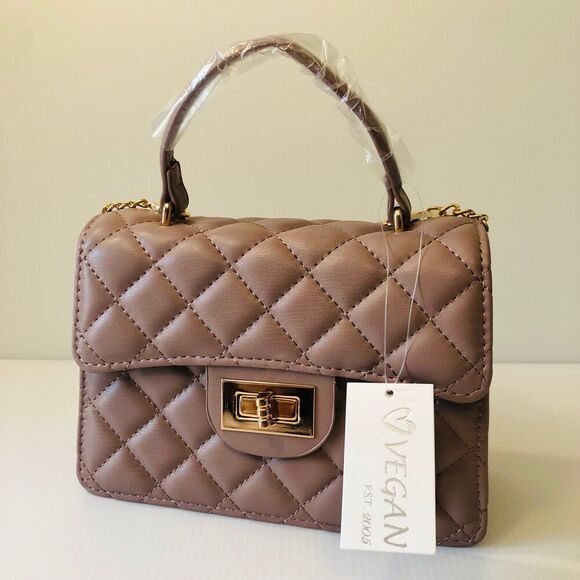 Vegan Est. 2005 Women's Cross-Over Purse Handbag Mauve Quilted Gold Tone - Picture 1 of 8